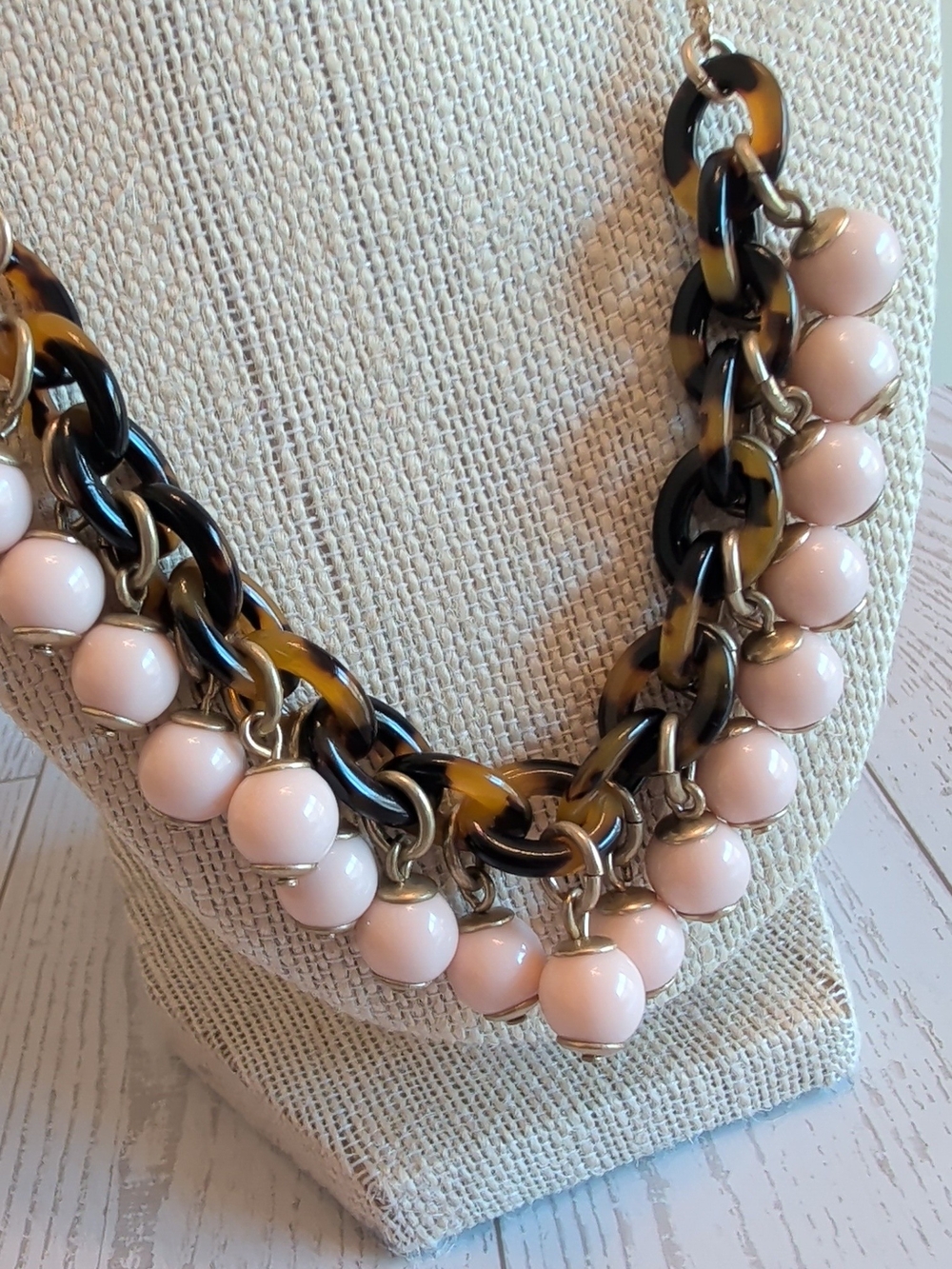 J. Crew Pale Pink Bead Necklace with Tortoise-Link Chain